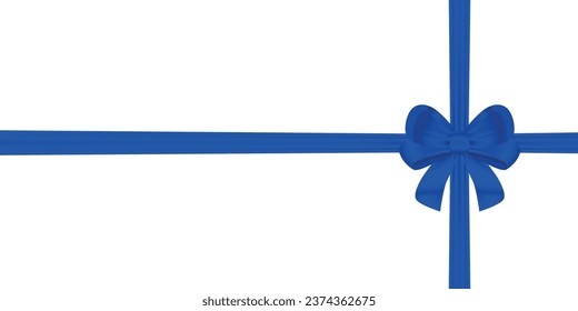 Shiny blue bow and horizontal ribbon realistic color with shadow. For decorate gift boxes, wedding invitation or greeting card. Bow and ribbon vector Illustration