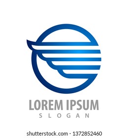 Shiny blue circle wing concept design. Symbol graphic template element 