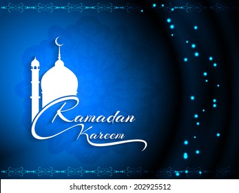 shiny blue color glittering Ramadan Kareem background design. vector illustration