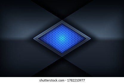 Shiny blue color light element design on dark abstract background