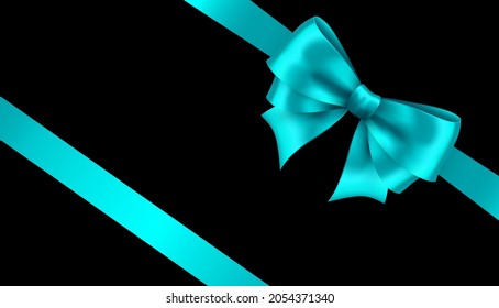 Shiny blue color satin ribbon on black background. Christmas gift, valentines day, birthday  wrapping element Stock Vector