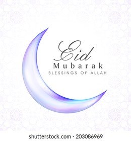 Shiny blue crescent moon on white background for the occasion of Muslim community festival Eid Mubarak celebrations. 