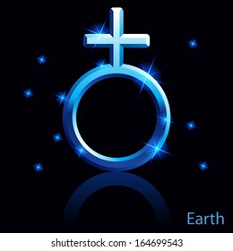 Shiny blue Earth sign on white background.