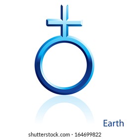 Shiny blue Earth sign on white background.