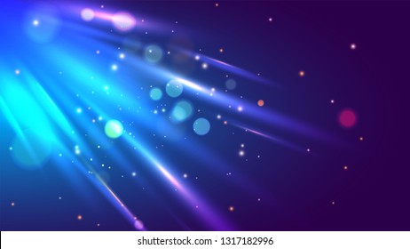 Shiny blue emerging rays with bokeh effect for futuristic technology based abstract motion background.