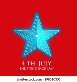 Shiny blue folded star on bright red background for 4th of July American Independence Day celebrations.