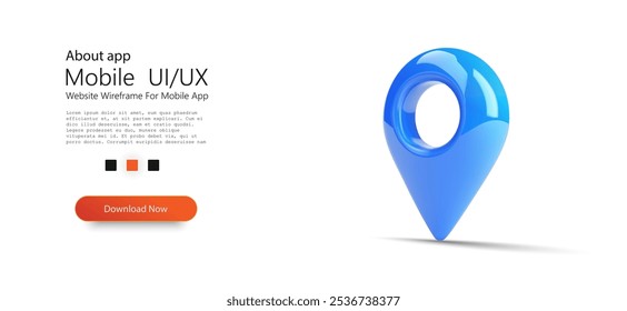 Shiny blue location pin icon with a glossy finish, isolated on a white background. Ideal for mapping applications, GPS, navigation interfaces, and digital designs highlighting location or position.