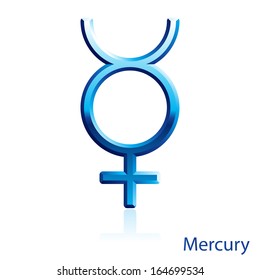 Shiny blue Mercury sign on white background. 