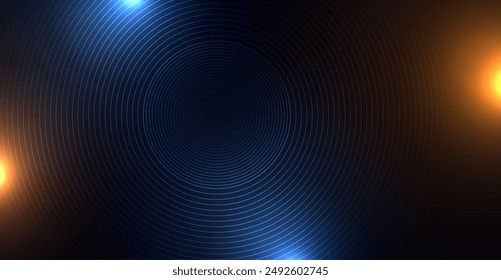 Fondo técnico abstracto brillante de los círculos lineales del neón del azul brillante. Diseño de Vector de concepto futurista