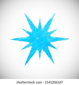 Shiny Blue Pointed Star. Glittering Paint Texture. Sparkling Decorative Element. Vector Illustration. Isolated on White Background.