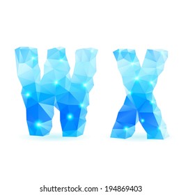 Shiny blue polygonal font. Crystal style W and X letters