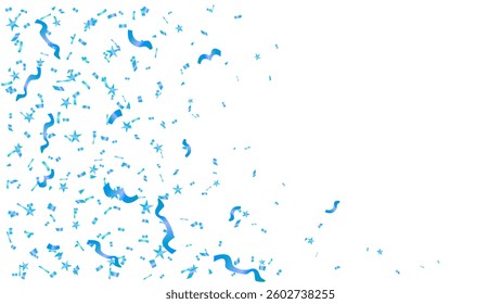 Shiny blue ribbon and confetti flying party background, decoration greeting card, anniversary, birthday and congratulations