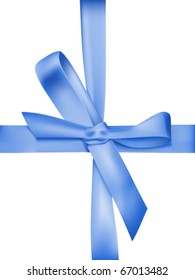 Shiny blue ribbon on white - vector illustration