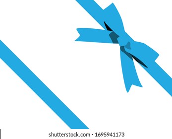 Shiny blue satin ribbon on white background. Vector blue bow. Blue bow and blue ribbon.