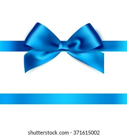 Shiny Blue Satin Ribbon On White Background. Vector Christmas Gift, Valentines Day, Birthday  Wrapping Element