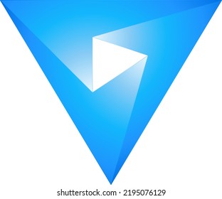 Shiny Blue Sharp Penrose Escher Triangle Optical Illusion. Infinity Loop Triangle Repetition Logo Symbol Icon Design