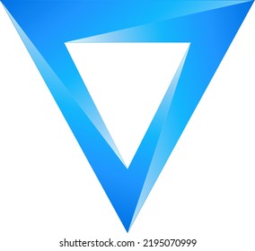 Shiny Blue Sharp Triangle Penrose Escher Design. Glossy Penrose Triangle Logo Symbol Sign Icon. Infinity Triangle Repetition 