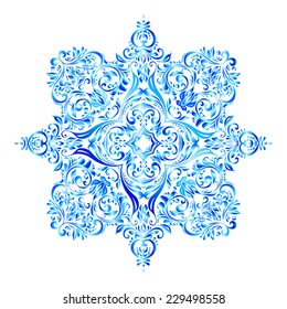 Shiny blue snowflake made of elegant floral pattern