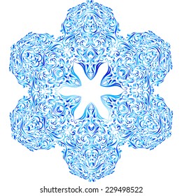 Shiny blue snowflake made of ornate floral pattern