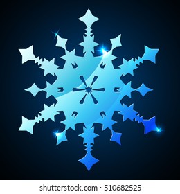 shiny blue snowflake on a dark blue background