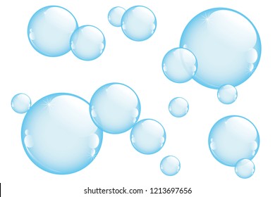 shiny blue soap bubbles isolated on white background vector illustration EPS10