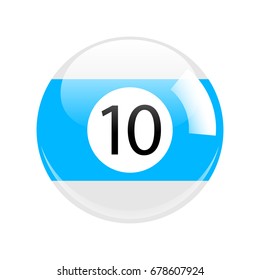Shiny Blue Ten Pool - Billiard Ball Icon Vector Isolated
