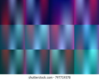 shiny blue turquoise purple gradient backgrounds set. Bright abstract vector. Glamour design texture for poster, web and any art idea.