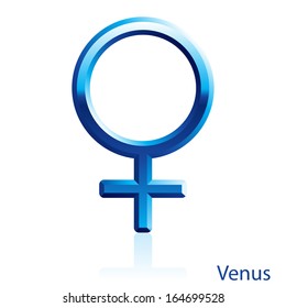 Shiny blue Venus sign on white background.