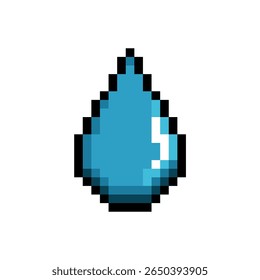 Uma gota de água azul brilhante no estilo pixel art, representando frescura, hidratação ou temas ambientais.