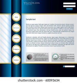 Shiny blue website template with golden buttons