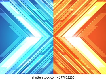 shiny blue-orange crossed arrows. Vector illustration