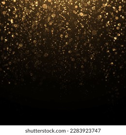 Efecto brillante borroso. Lujo en el fondo del bokeh. Efecto de la luz de aguja. Las partículas luminosas brillan sobre el fondo negro.