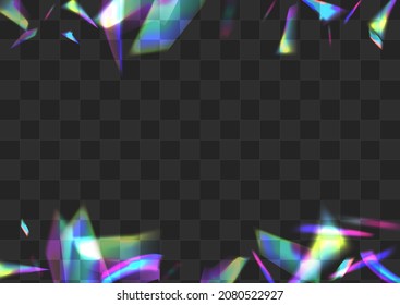 Shiny Bokeh Vector Transparent Background. Gradient Cristal Metal Illustration. Rainbow Glitch Digital Wallpaper. Neon Overlay Spectrum Banner.