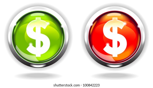 shiny bright button with the Dollar . File is saved in AI10 EPS version. This illustration contains a transparency