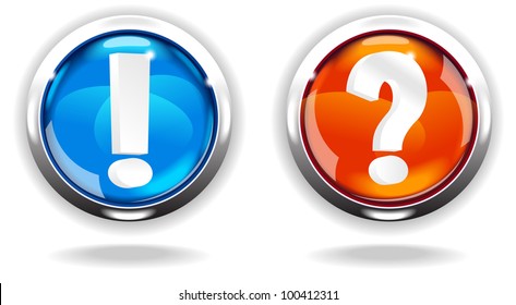 shiny bright buttons with the Exclamation point and question-mark . File is saved in AI10 EPS version. This illustration contains a transparency