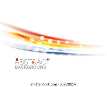 Shiny bright color lines with light effects and circles, wave abstract background