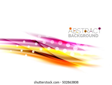 Shiny bright color lines with light effects and circles, wave abstract background