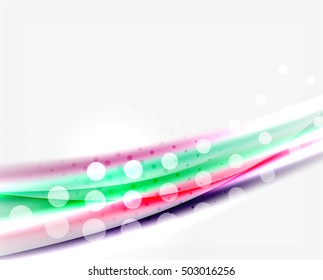 Luminosas líneas de colores brillantes con efectos de luz y círculos, fondo abstracto de ondas