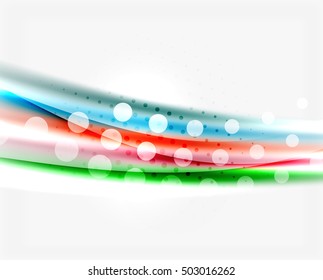 Shiny bright color lines with light effects and circles, wave abstract background
