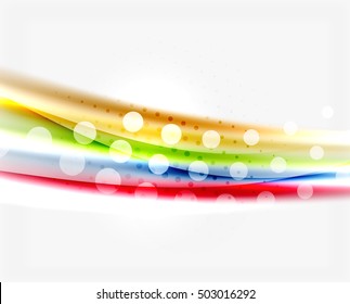 Shiny bright color lines with light effects and circles, wave abstract background