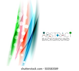 Luminosas líneas de colores brillantes con efectos de luz y círculos, fondo abstracto de ondas