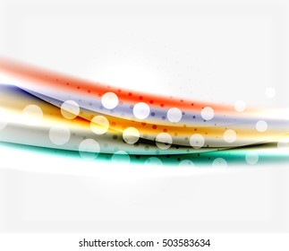 Shiny bright color lines with light effects and circles, wave abstract background