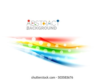 Shiny bright color lines with light effects and circles, wave abstract background