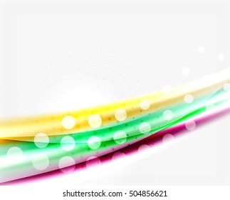 Shiny bright color lines with light effects and circles, wave abstract background