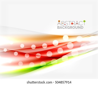 Shiny bright color lines with light effects and circles, wave abstract background