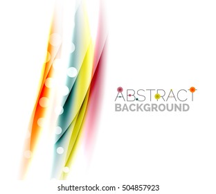 Shiny bright color lines with light effects and circles, wave abstract background
