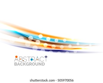 Shiny bright color lines with light effects and circles, wave abstract background