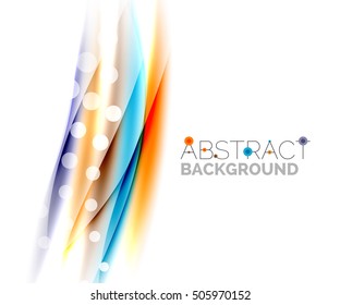 Shiny bright color lines with light effects and circles, wave abstract background