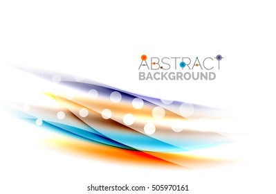 Shiny bright color lines with light effects and circles, wave abstract background