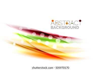 Shiny bright color lines with light effects and circles, wave abstract background